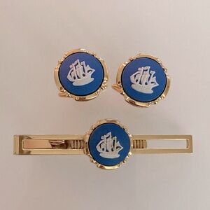 ⚓️ Wedgwood Vintage Cuff Links + Tie Clip Ships